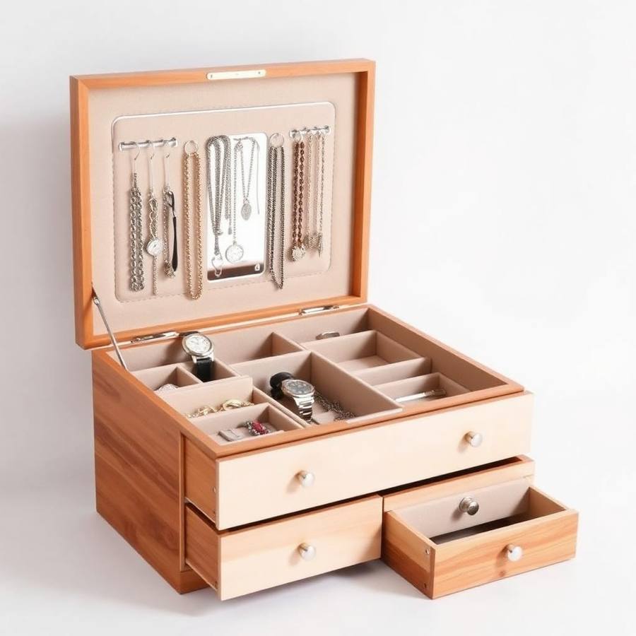 Luxe Houten Sieradendoos met Spiegel - Ruime Juwelendoos met Meerdere Lades