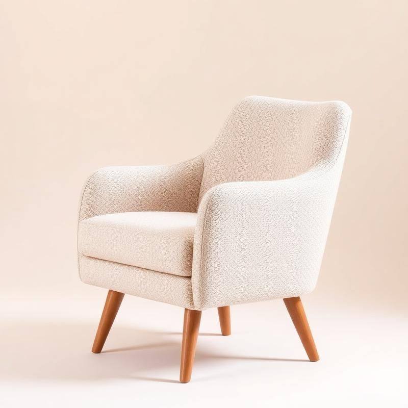 Scandinavische Bouclé Accentstoel — Zachte Leesstoel met Houten Poten