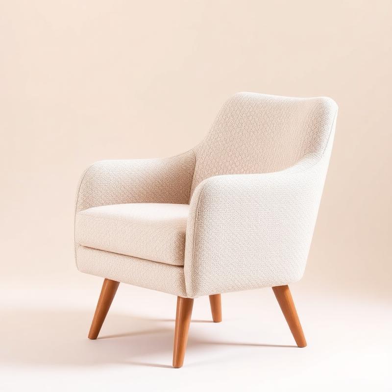 Scandinavische Bouclé Accentstoel — Zachte Leesstoel met Houten Poten