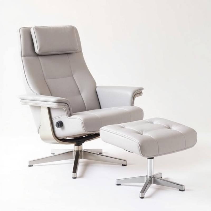 Verstelbare Relaxfauteuil met Ottoman — Loungestoel met Hoofdsteun in Lichtgrijs