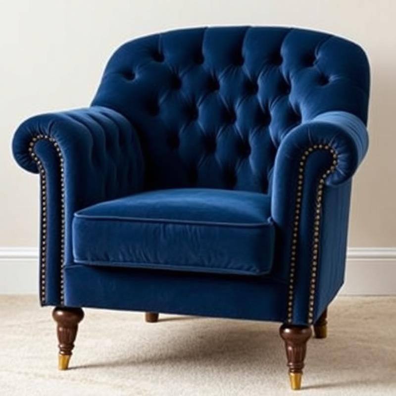 Gecapitonneerde Chesterfield Accentstoel — Luxe Fauteuil in Navy Velours