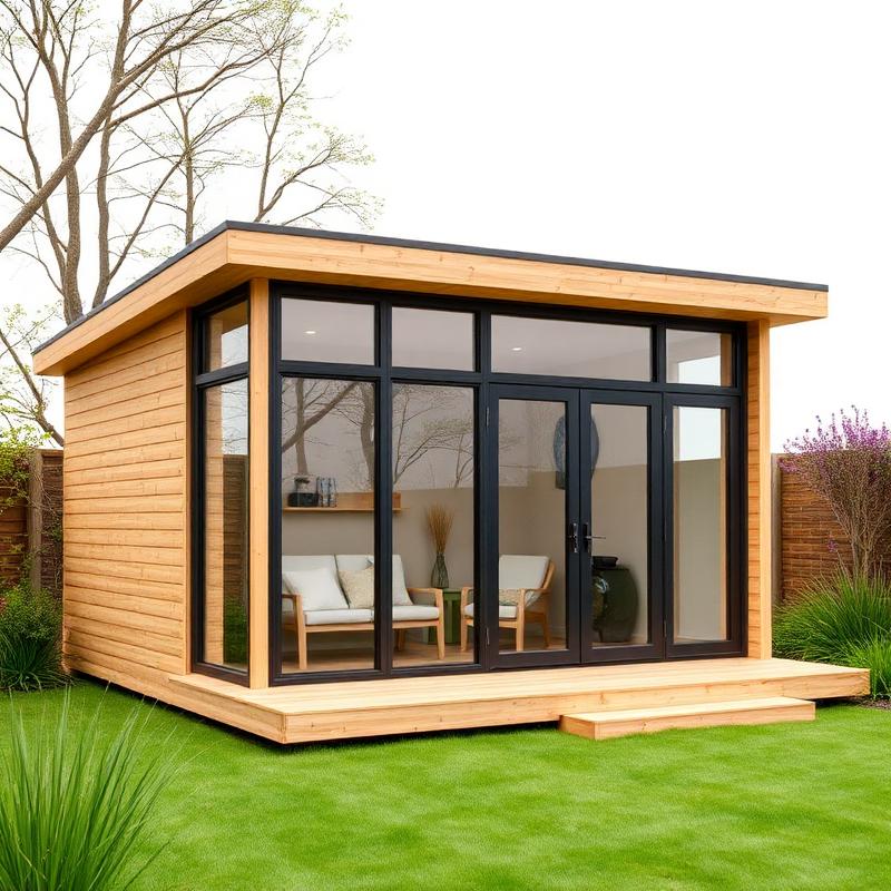 Tuinstudio Kantoorunit Prefab - Modern Bijgebouw met Grote Ramen