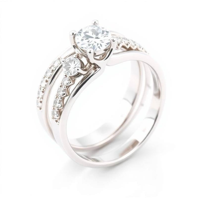 Witgouden Trouwring Set met Gebogen Design en Diamanten