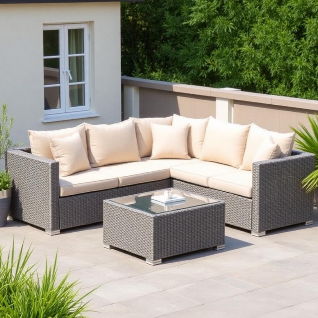 Wicker Loungeset met Tafel — Complete Tuinbank Set met Comfortabele Kussens