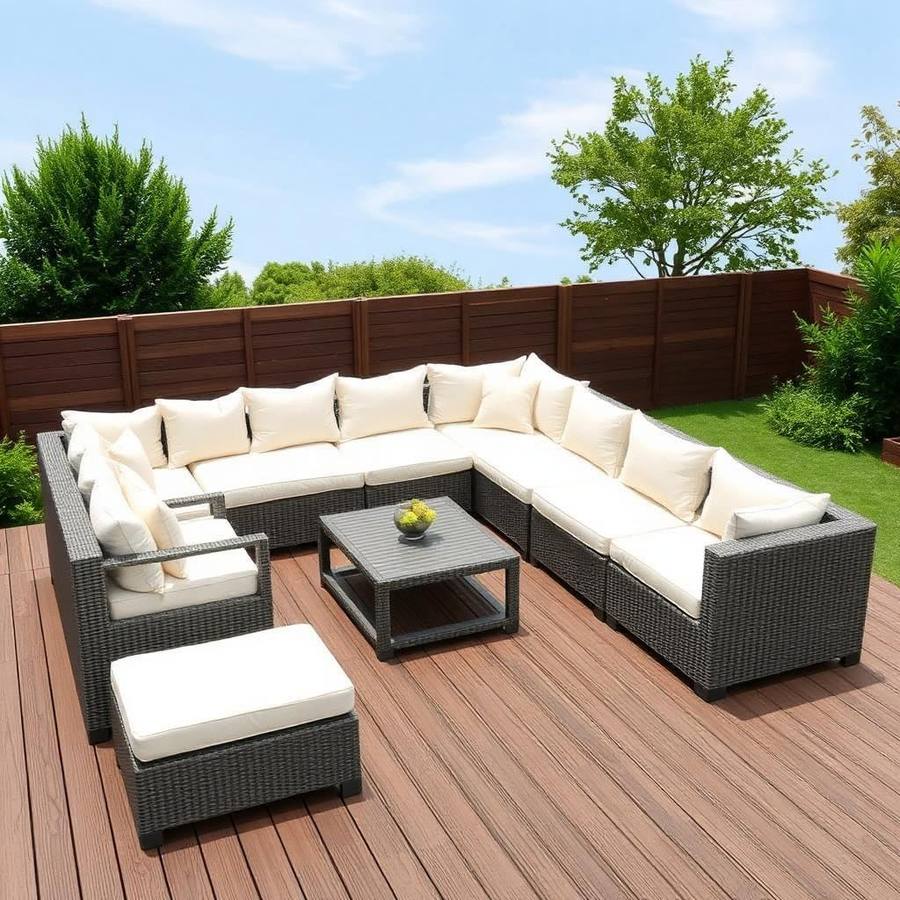 Zwarte Loungeset Modern Design — Strakke Tuinbank Set met Grijze Kussens