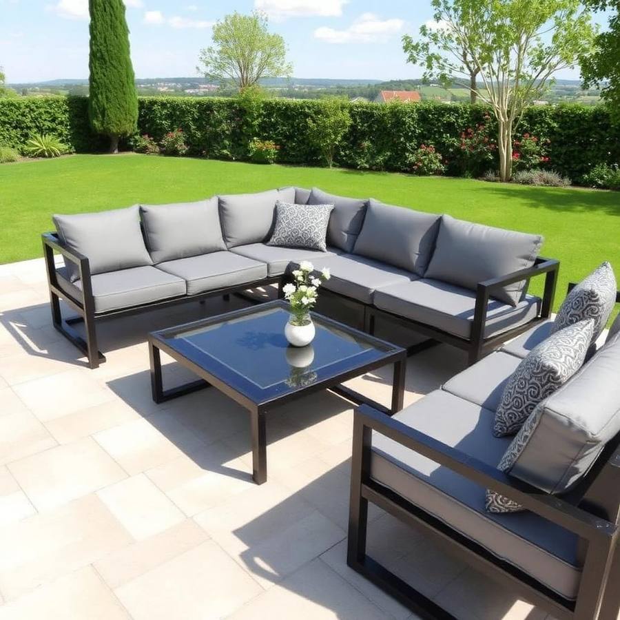 Premium Aluminium Hoek Loungeset Antraciet – Strakke Tuinset met Grijze Kussens