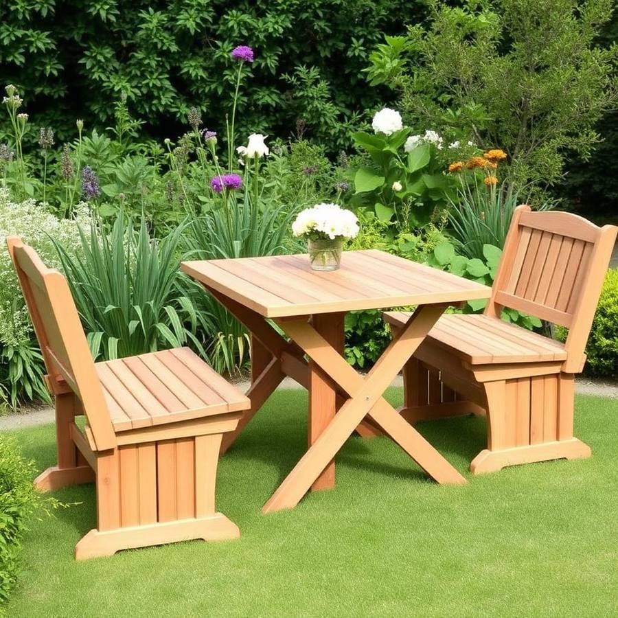 Teakhouten Tuinmeubelset met Bank en Tafel – Warme Natuurlijke Eethoek voor de Tuin