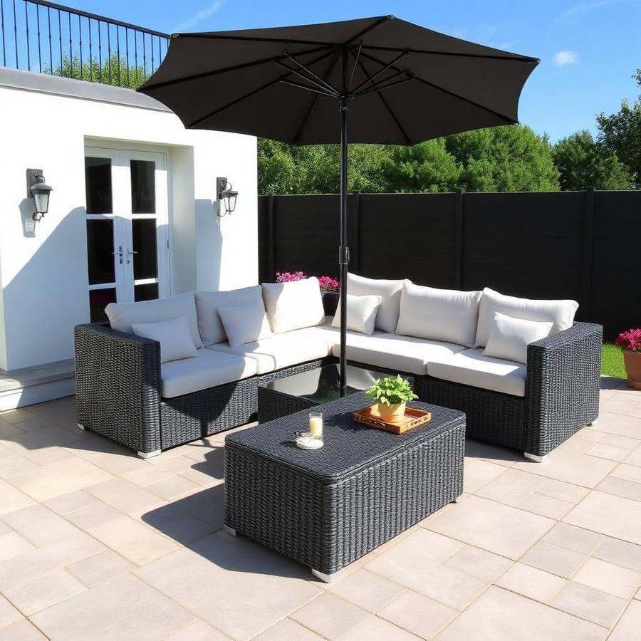 Luxe Wicker Loungeset met Parasol – Premium Tuinset voor het Complete Terrasgevoel