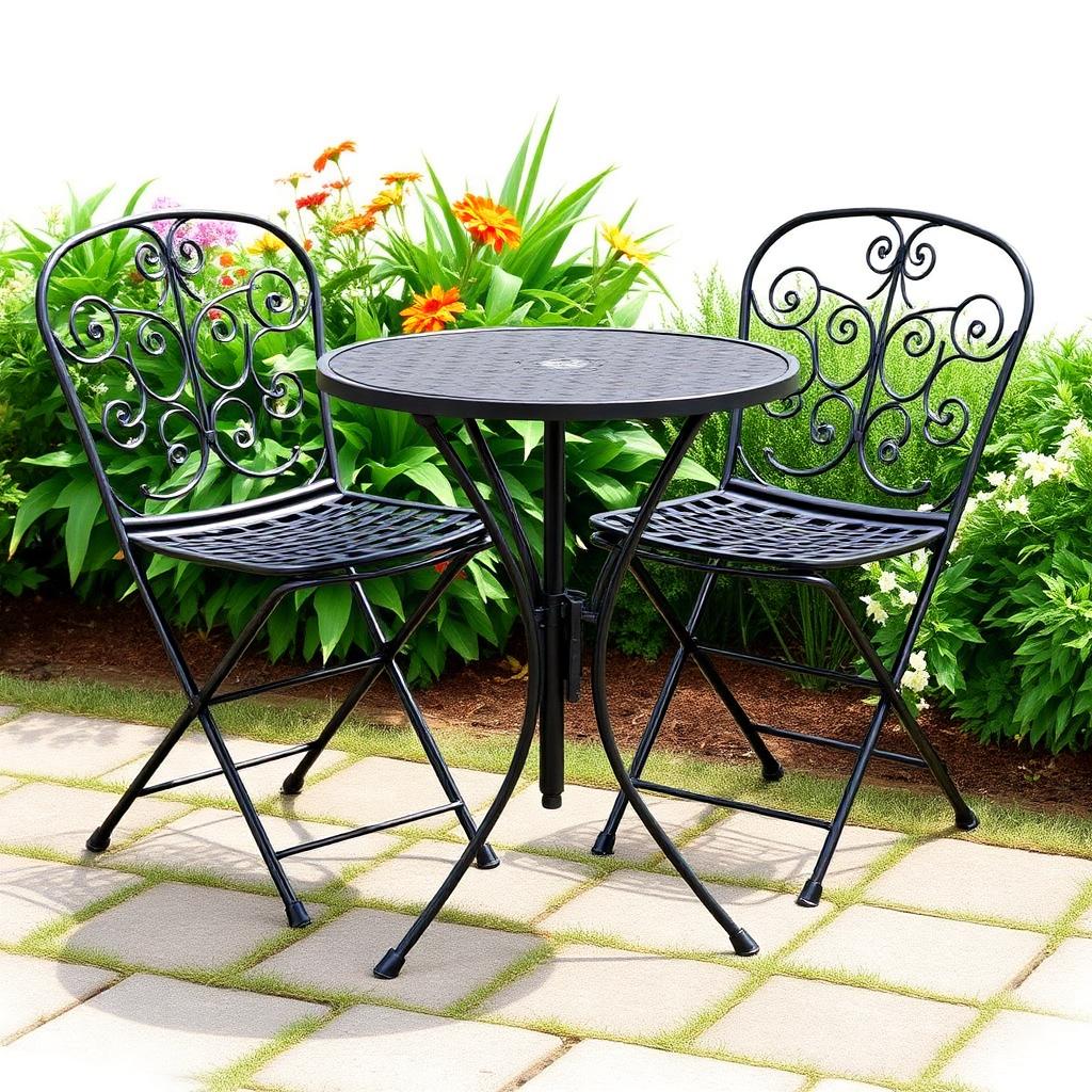 Inklapbare Bistroset met Twee Stoelen en Rond Tafeltje – Klassieke Tuinset voor Hoekjes