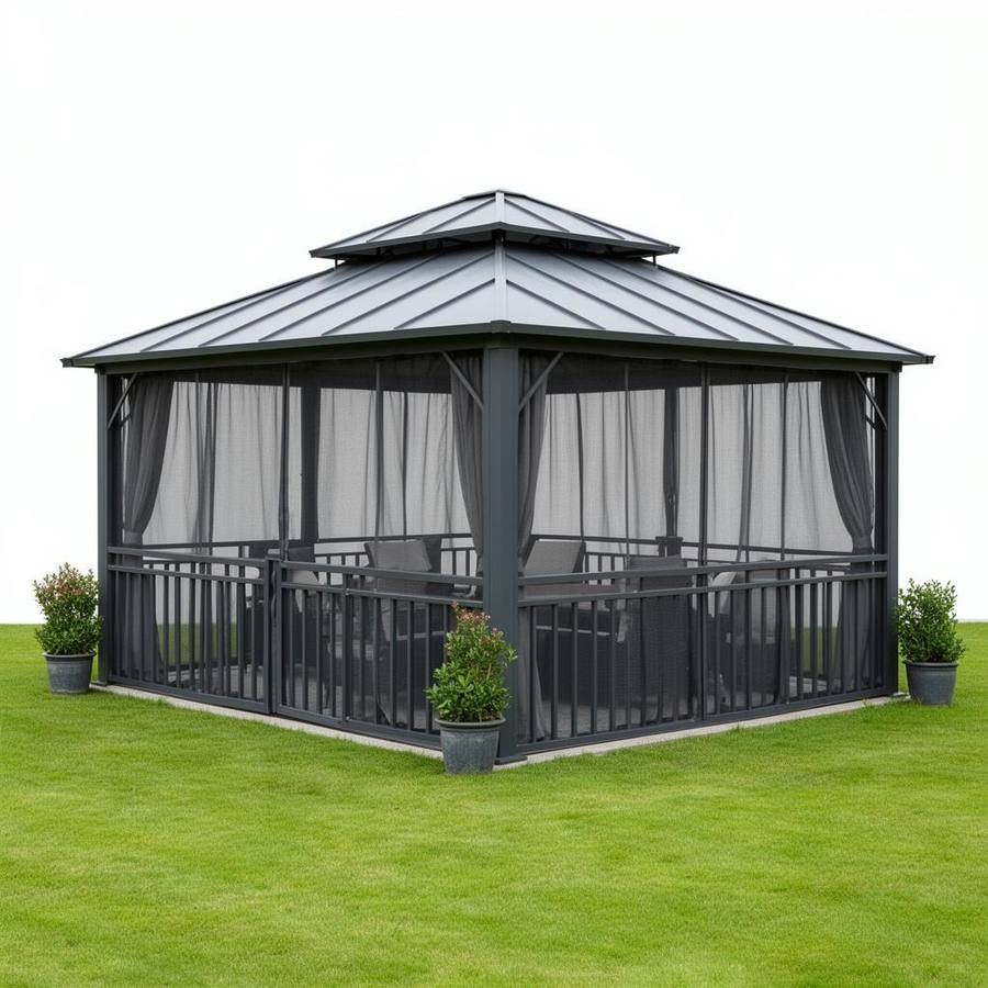 Luxe Aluminium Tuinpaviljoen met Hardtop Dak en Mosquitonet – All-Weather Garden Gazebo