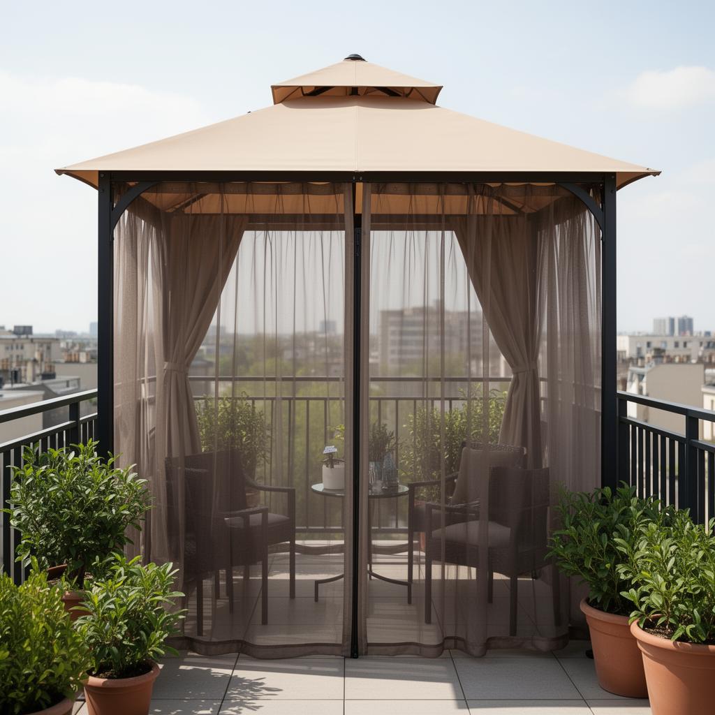 Compact Balkon Paviljoen met Opvouwbare Muskietengordijn – Kleine Terras Overkapping