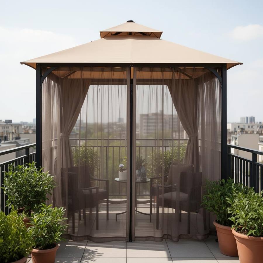 Compact Balkon Paviljoen met Opvouwbare Muskietengordijn – Kleine Terras Overkapping