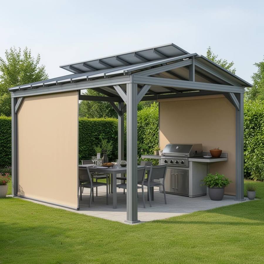 Verstelbare Tuinpaviljoen met Kantelbaar Dak en Zijluifels – Multifunctionele Zonnescherm